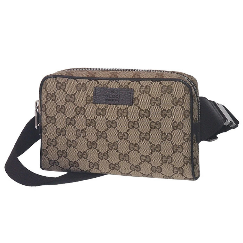 Gucci GG Canvas Waist Pouch Sling Crossbody Bag Brown